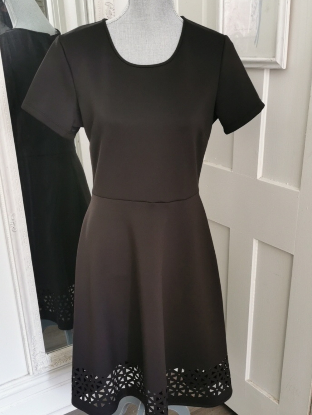 Avon Signature Dark Romantic A-line Black Dress with Laser Cut Hem. M